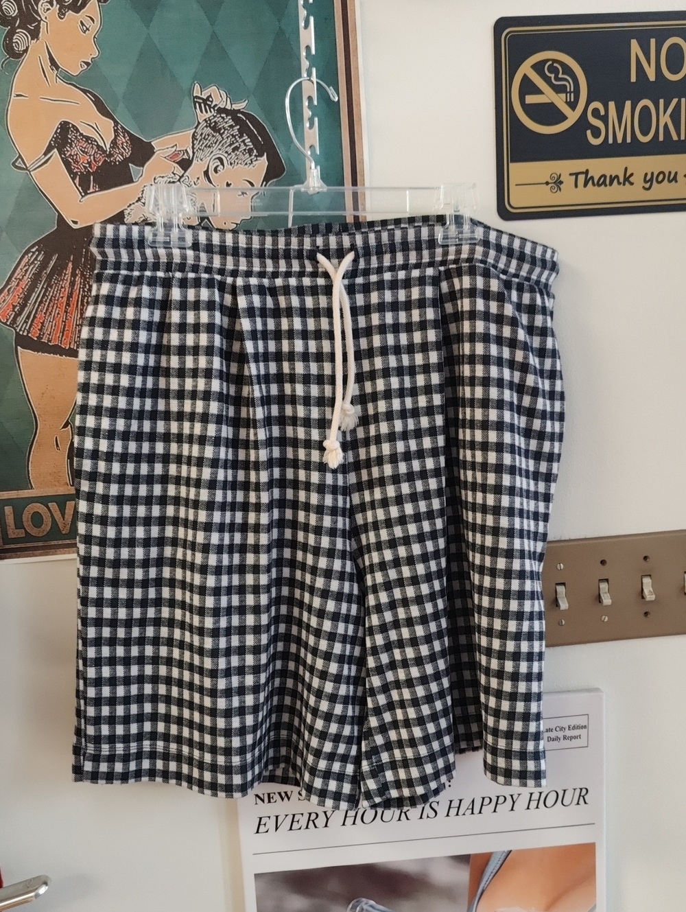 Zara Black and White Gingham Drawstring Skort